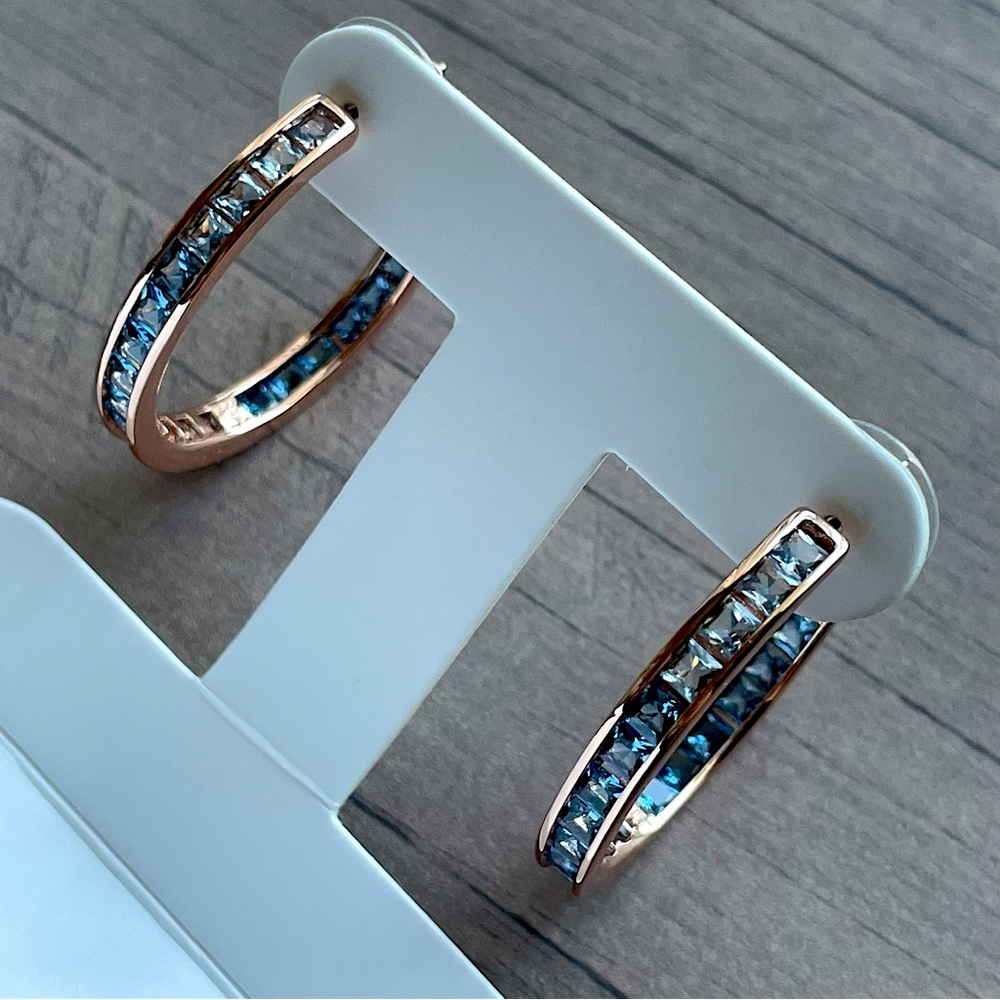 Bomb Party Simply Hoops “The Delilah Hoop” in Aquamarine Ombre CZ and rose gold